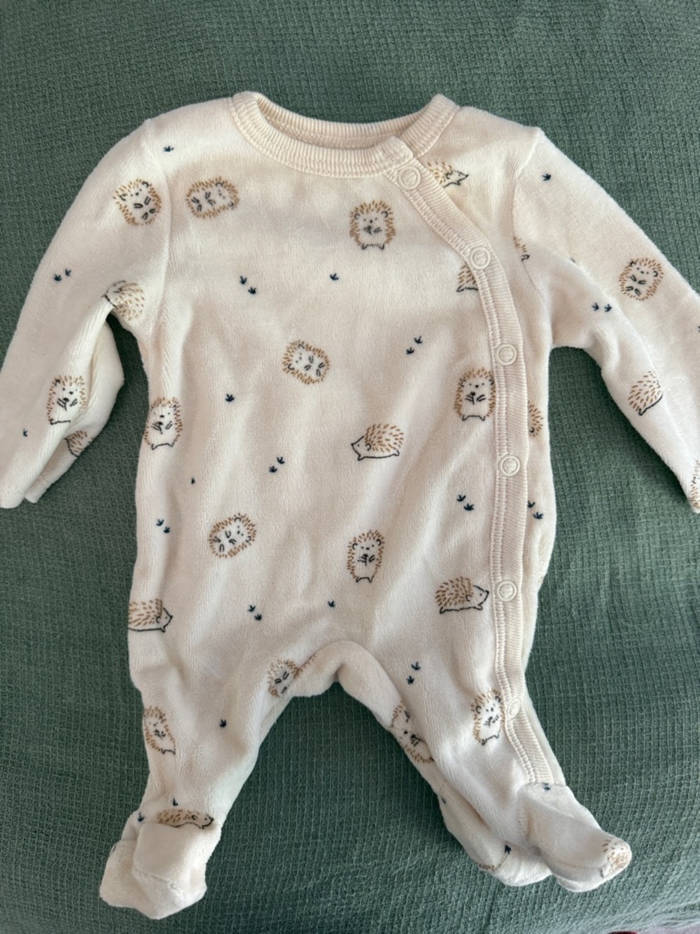 Cream Hedgehog Print Footed One-Piece for Baby